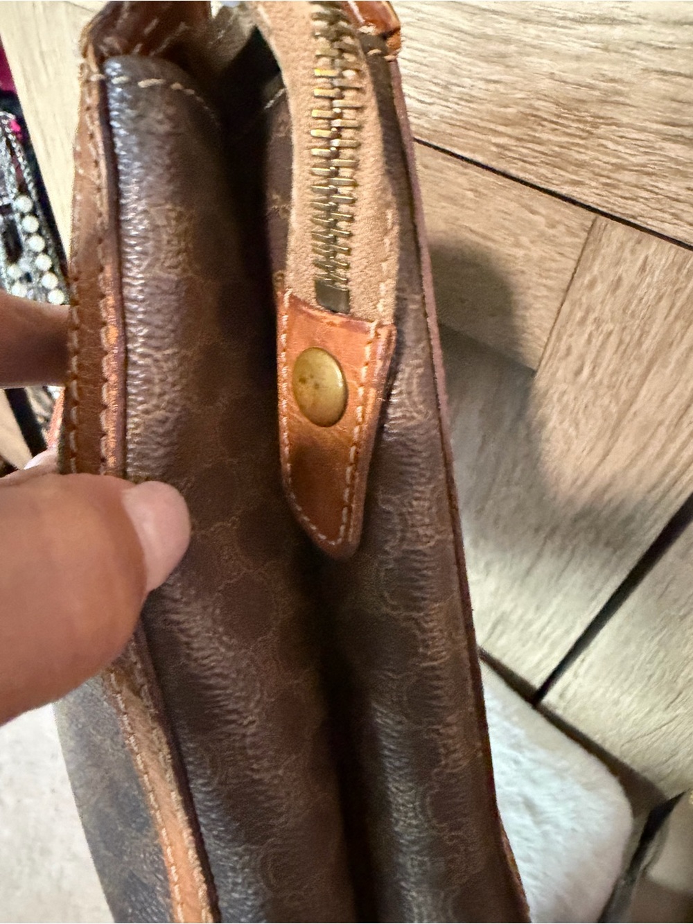 Celine Macadam Canvas Clutch Brown Leather Trim Vintage Designer - Picture 11 of 12